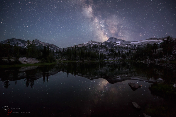 The Milky Way over Moccasin Lake in the Eagle Cap Wilderness.  Wallowa–Whitman National Forest, Oregon