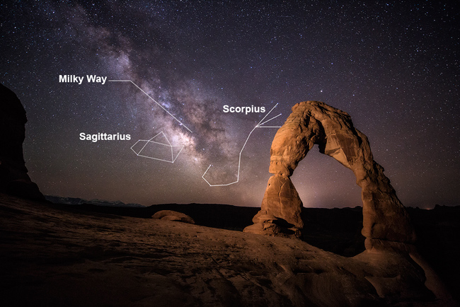 The Milky Way rises over Delicate Arch