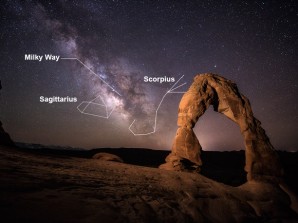 The Milky Way rises over Delicate Arch